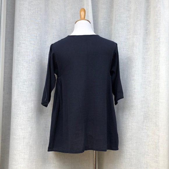 Roberta Roller Rabbit navy blue half sleeve white floral embroidery tunic - Picture 6 of 11